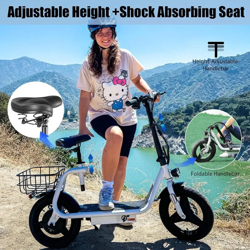 Peak 500W/800W/1200W Electric Scooter Adults, 30Miles Long Range, 14" Tire, 20MPH Top Speed, Adjustable Electric Scooter