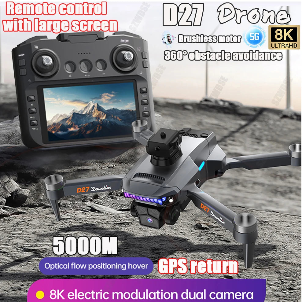 2025 New D27 GPS Drone with Screen Remote Control 5G Image Transmission 8K HD Camera Obstacle Avoidance Brushless FPV Flight 5KM