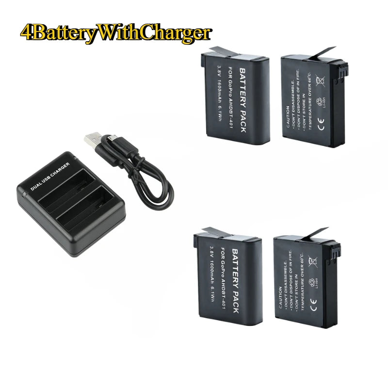 New Replacement Battery AHDBT-401 For Gopro Hero 4+ LED 2-Port USB Charger For GoPro Hero4 HERO4 Camera