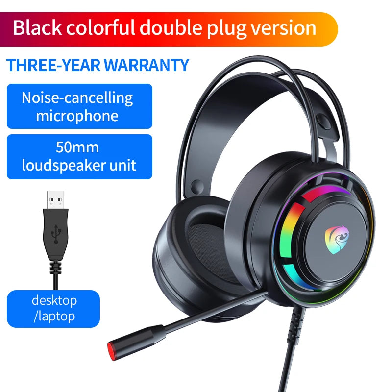 Hearing Recognition With Noise-Cancelling PSH-300 Microphone RGB Esports Games Dazzling Bald Head Wearing Wired Stereo Headphone