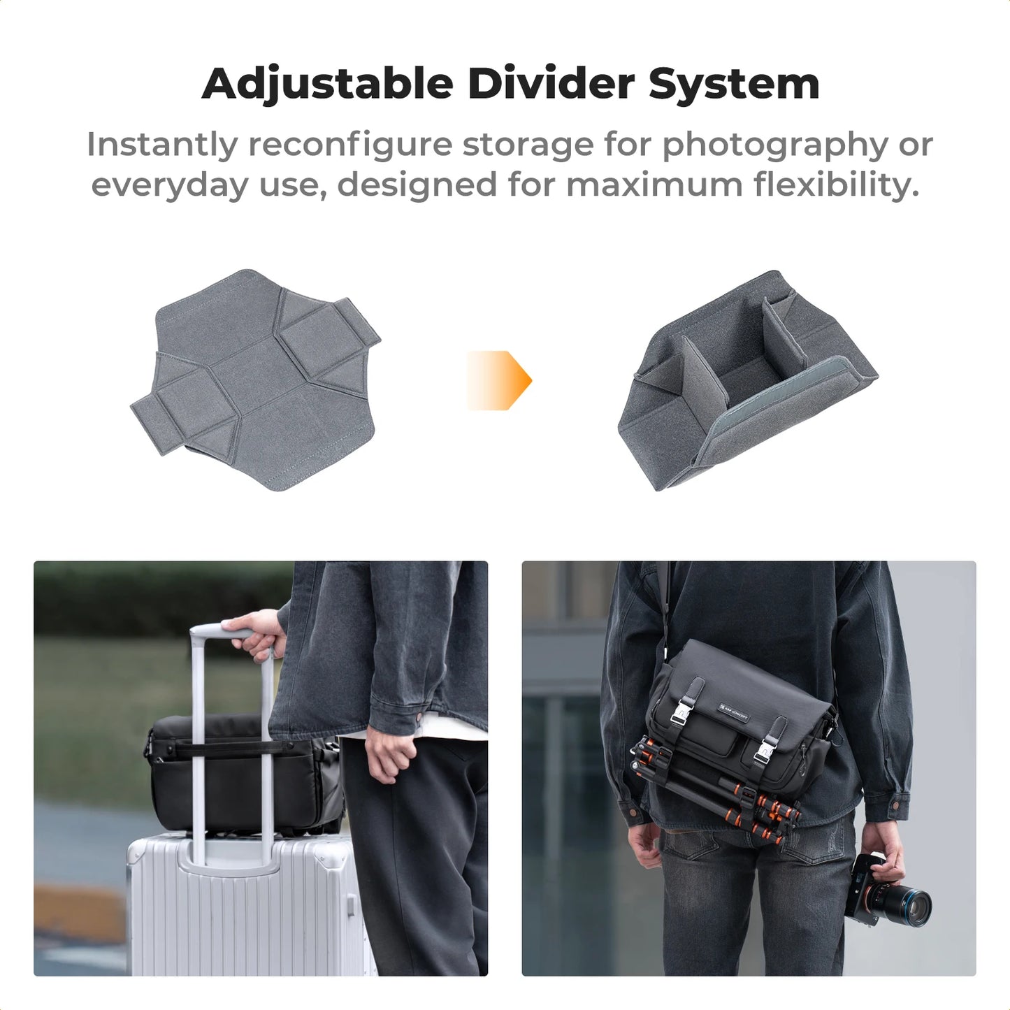 K&F Concept Zipper Buckle Camera Sling Bag Travel Photography Shoulder Bag For Sony DSLR SLR Camera Accessories Tripod Holder