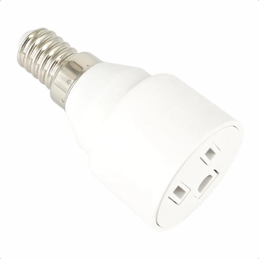 E14 to US 3Prong Outlet Adapter Light Bulb Socket Converter Polarized Fireproof ABS Compact White Design 2 Pcs Per Pack