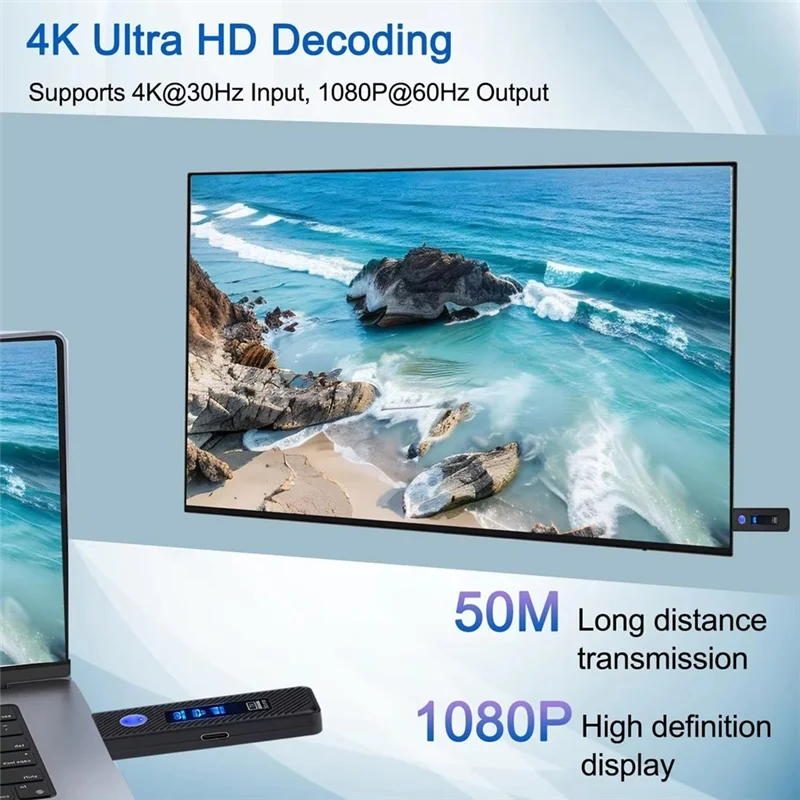 ABAC-Wireless -Compatible Transmitter And Receiver LED Display 1080P HD Extender 50M For PC Monitor Projector TV