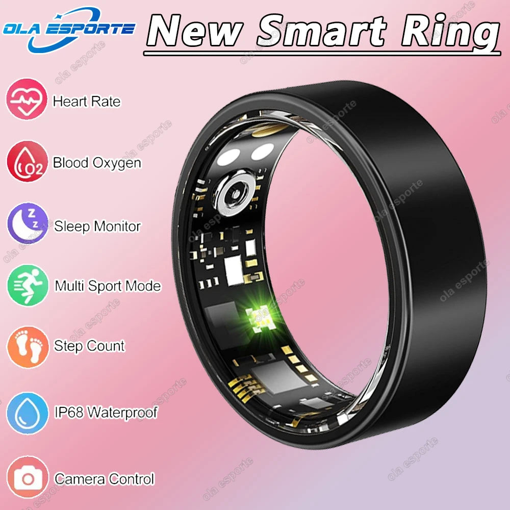 Smart Ring Men Women, Blood Pressure, Heart Rate and Blood Oxygen Monitor Smartring IP68&5ATM Waterproof, Multi-sport Mode Rings