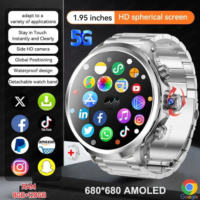 5G/4G Full Netcom Smart Watches 680*680 AMOLED 8GB+128GB RAM 1880mah Battery 900W Camera GPS WIFI Google APP Download Smartwatch