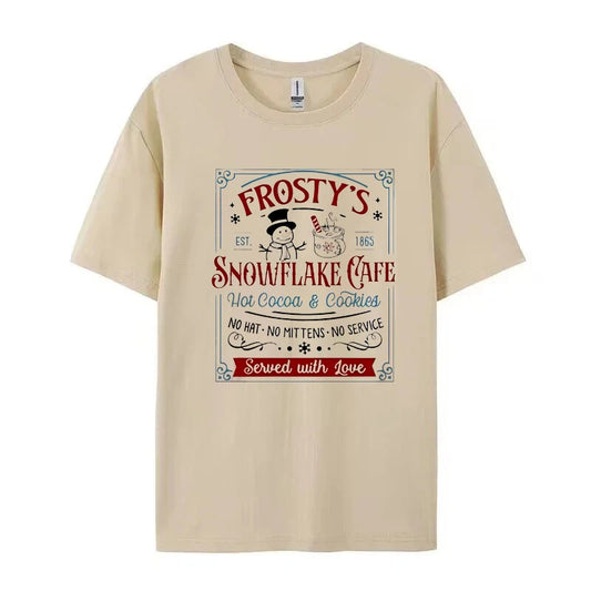 Women's Vintage Frosty Snowflake Cookie Graphic T-Shirt Pastel Pink Retro Cafe Tee for Parties Outfits Ladies Short Sleeve Shirt