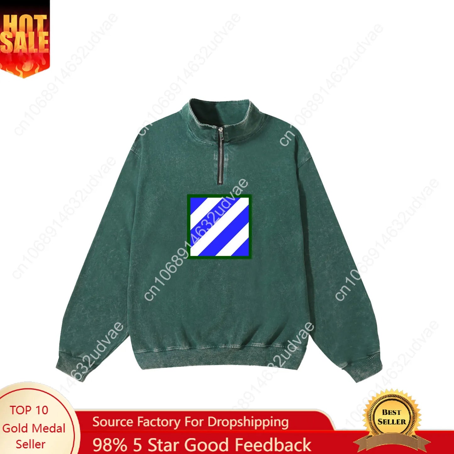 3rd Infantry Division Retro Sweatshirt Man Woman Teenager Vintage Pullover Half Zipper Shirt Photo Custom Made Sleeved Tshirt