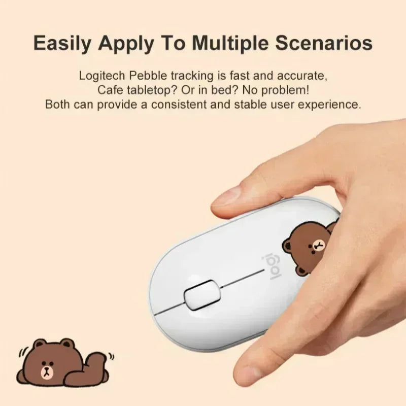 Logitech Pebble M350 Bear&Rabbit  Wireless Mouse: Cute Design, Perfect for Girls Easy for Laptop/Notebook/iPad/PC/Mac
