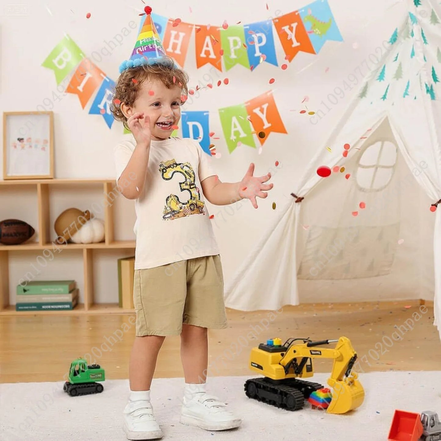 Boy Birthday Shirt 2-5 Years Cotton Themed Party T-Shirt for Birthday Celebrations & Outdoor Play