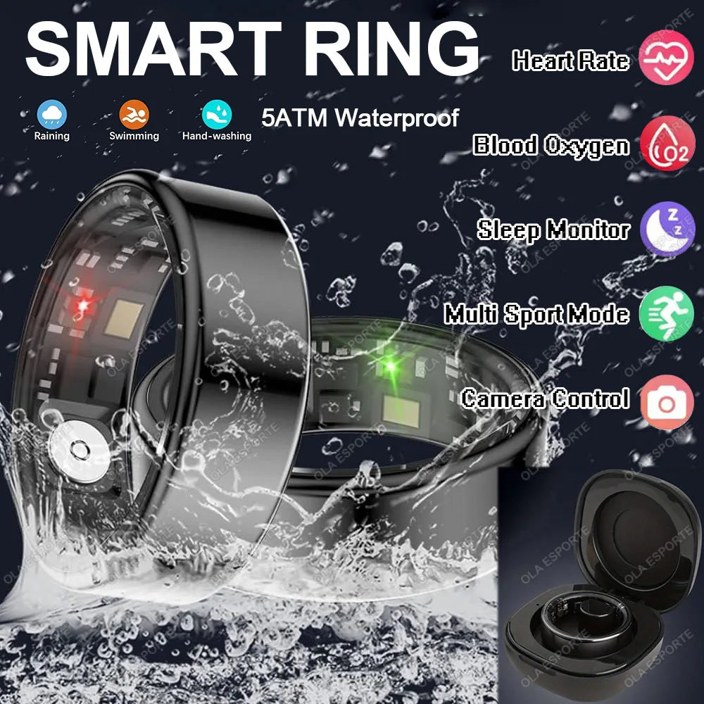 Smart Ring Men Women, Blood Pressure, Heart Rate and Blood Oxygen Monitor Smartring IP68&5ATM Waterproof, Multi-sport Mode Rings
