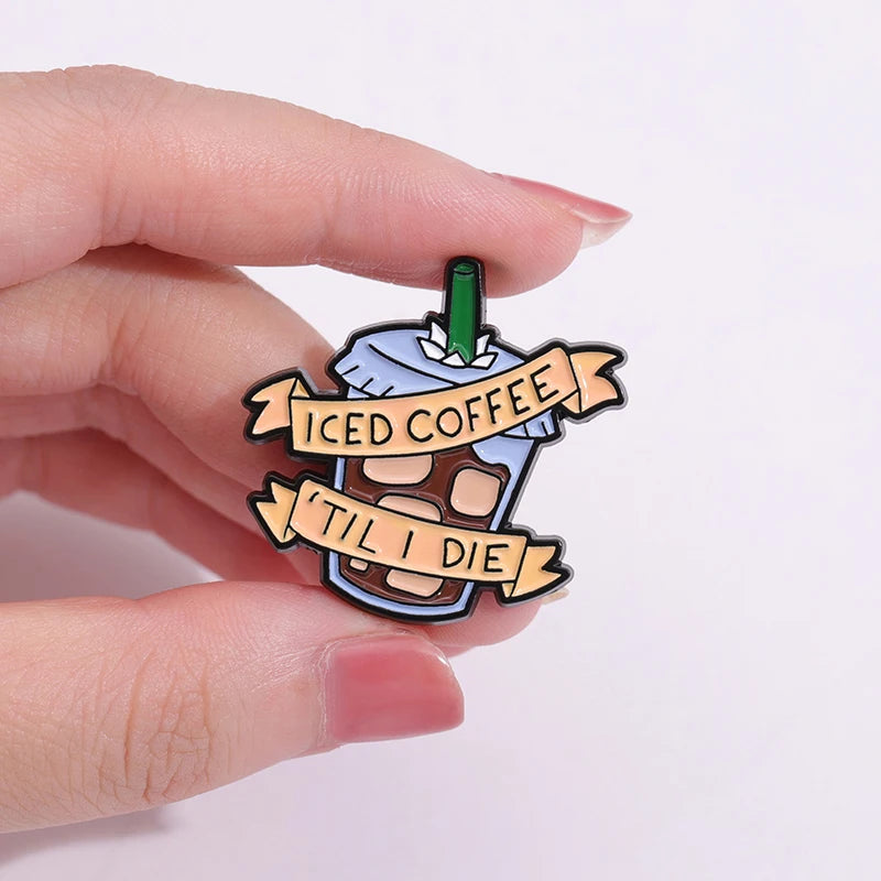 Iced Coffee Like My Heart Enamel Pin Collection Iced Coffee Til I Die Brooch Lapel Badge Coffee Addict Jewelry For Cafe Lover