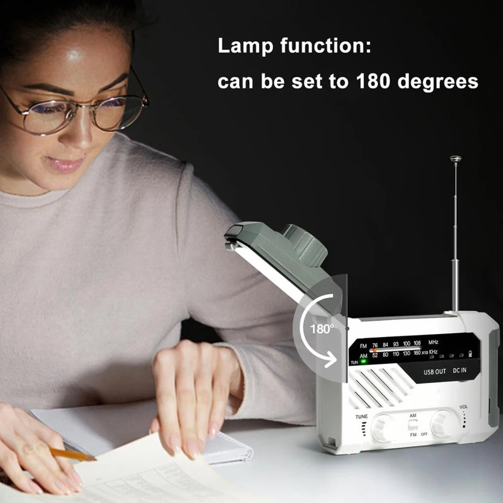 Portable Radio Battery Operated LED Flashlight USB Rechargeable Power Bank Emergency Equipment Backpacking White