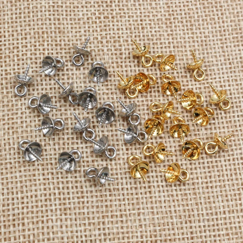 30pcs Screw Eyes Bails Top Drilled Beads End Caps Stainless Steel DIY Charms Connectors Jewelry Making Findings Accessories