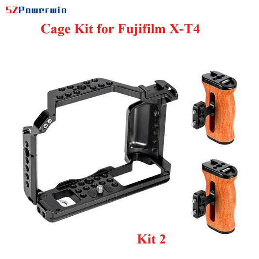 Powerwin For Fujifilm X-T4 XT4 Camera Cage Rig Kit with wooden Handle Aluminum Alloy Multifunctional Arri Locating Screw