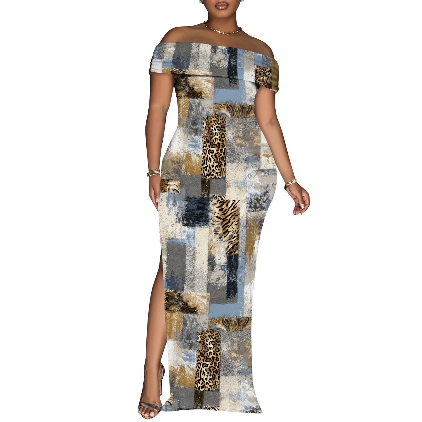 Women's Maxi Dresses Short Sleeve Floral Solid Summer Beach Dress Casual Loose   Side Split Long Dress with Pockets