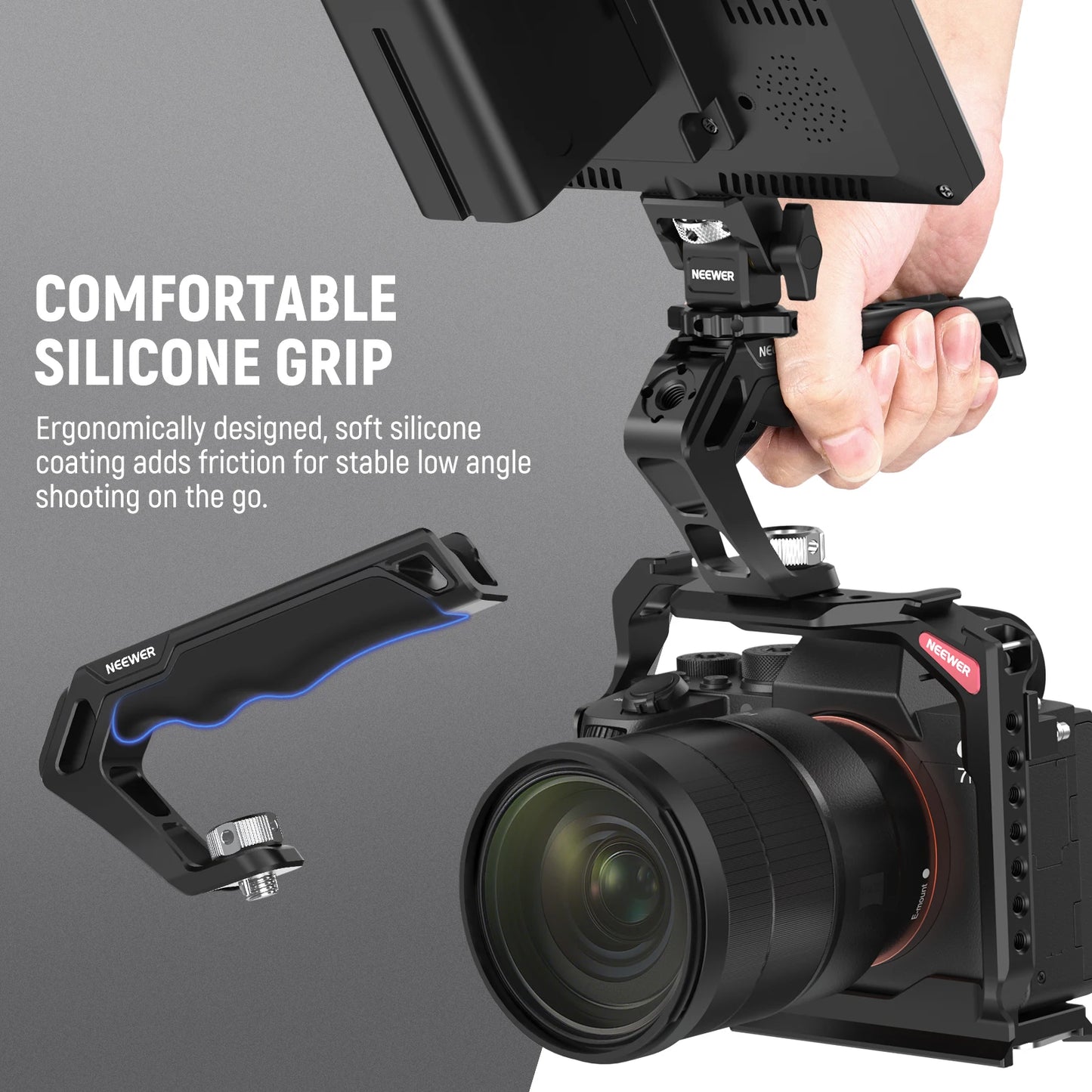 NEEWER Camera Top Handle with 3/8" ARRI Locating Pins Comfort Silicone Grip Compatible with Handles Camera Cages Video Rigs