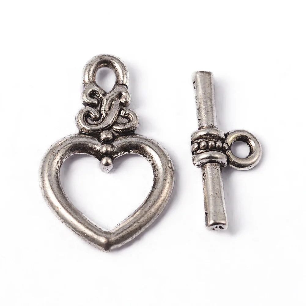 5 Sets Antique Silver OT Clasp Toggle End Closure Flower Heart Connector Ring For DIY Bracelet Necklace Jewelry Making Accessory