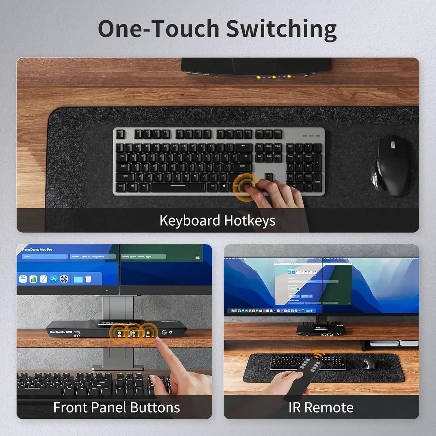 USB 3.0 KVM Switch 2 Monitors 2 Computers 4K@60Hz, Dual Monitor KVM Switch