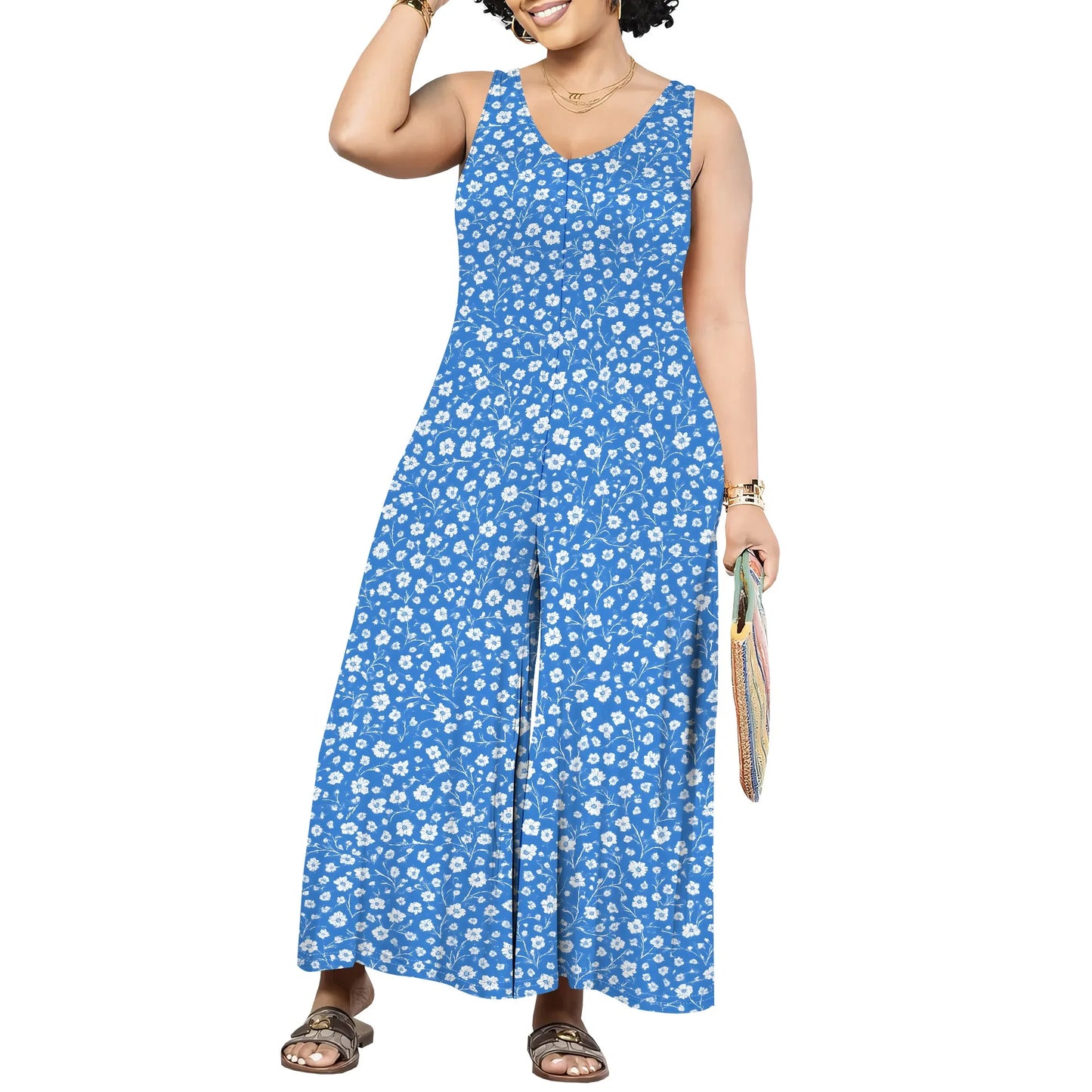 Women's Jumpsuits Overalls Wide Leg Casual 2025 Rompers Sleeveless Smocked One Piece High Waist Loose Fit with Pockets