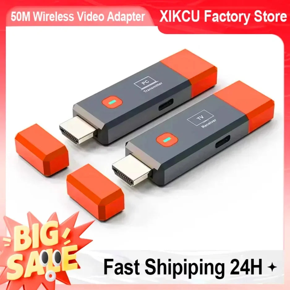 XIKCU Wireless HDMI-Compatible Video Transmitter and Receiver Extender TV Stick Dongle Adapter For Camera Laptop To Projector TV