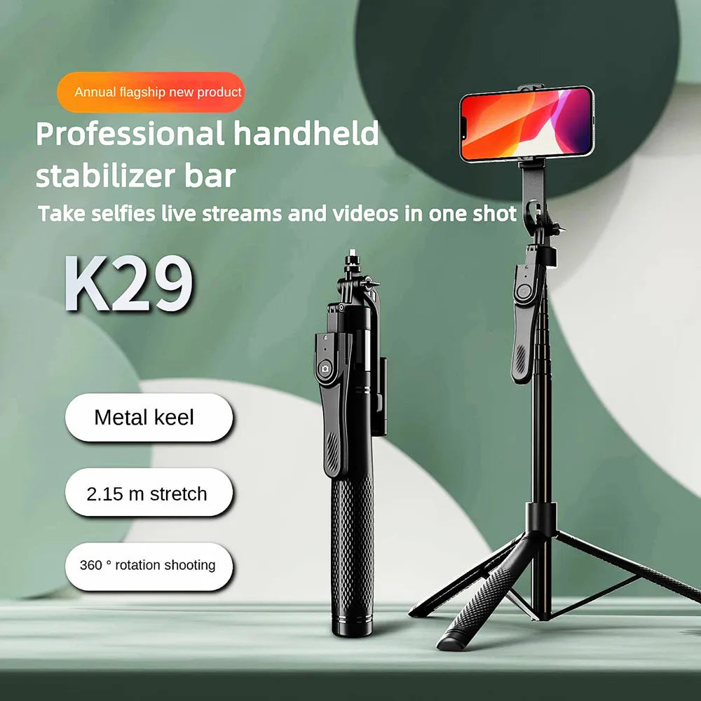 New 2.15M 360 ° rotation Handheld gimbal for cellphone camera with Bluetooth shutter,Wireless Selfie Stick Phone Holder