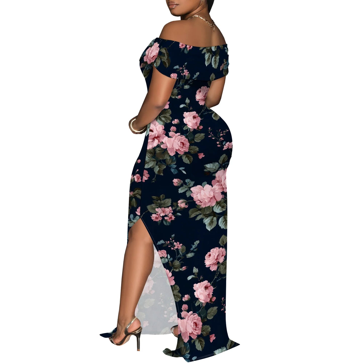 Women's Maxi Dresses Short Sleeve Floral Solid Summer Beach Dress Casual Loose   Side Split Long Dress with Pockets