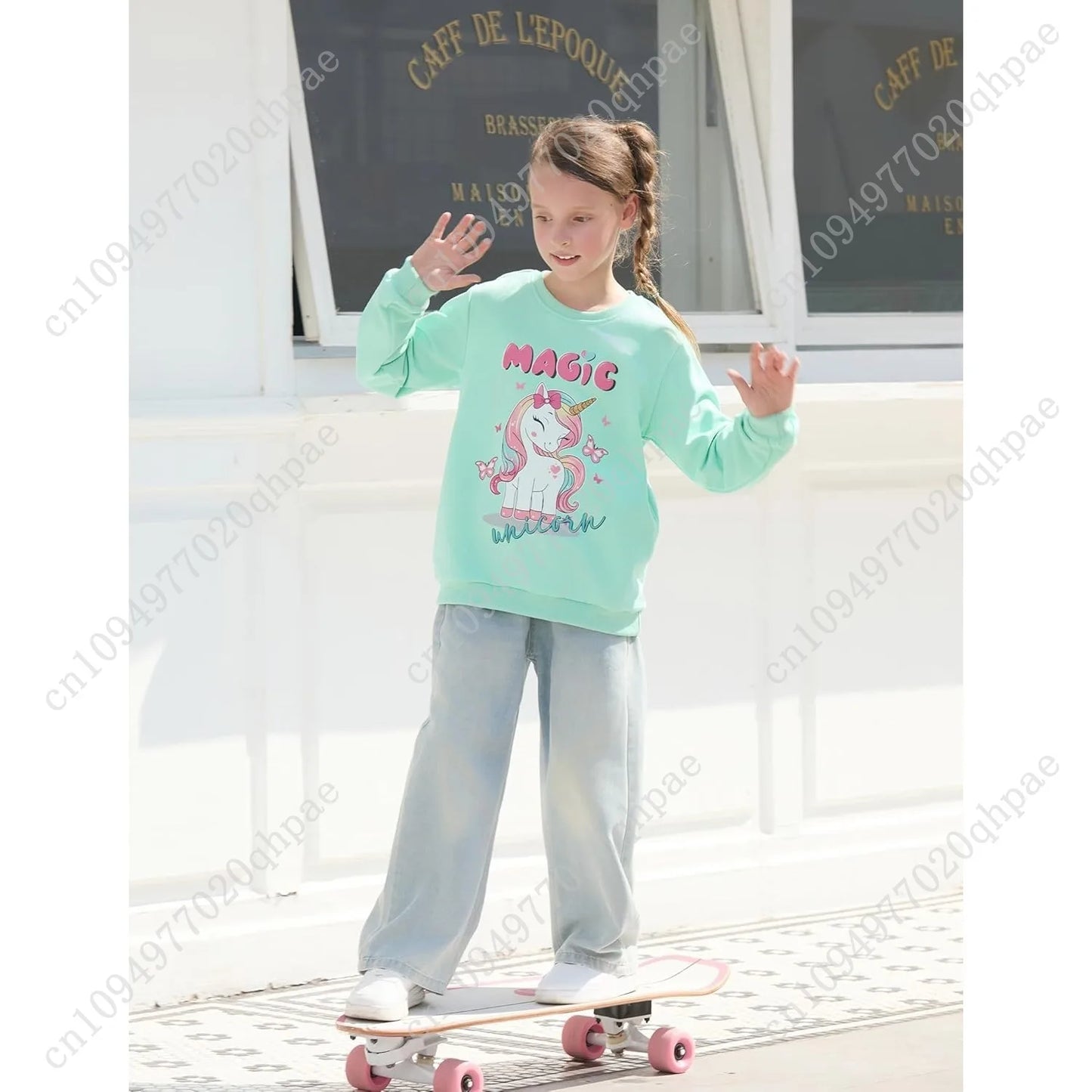 PATPAT Girls Sweatshirts Size 5-14 Years Graphic Pullover Long Sleeve Crewneck Shirt Cute Cartoon Casual Clothes for Girls