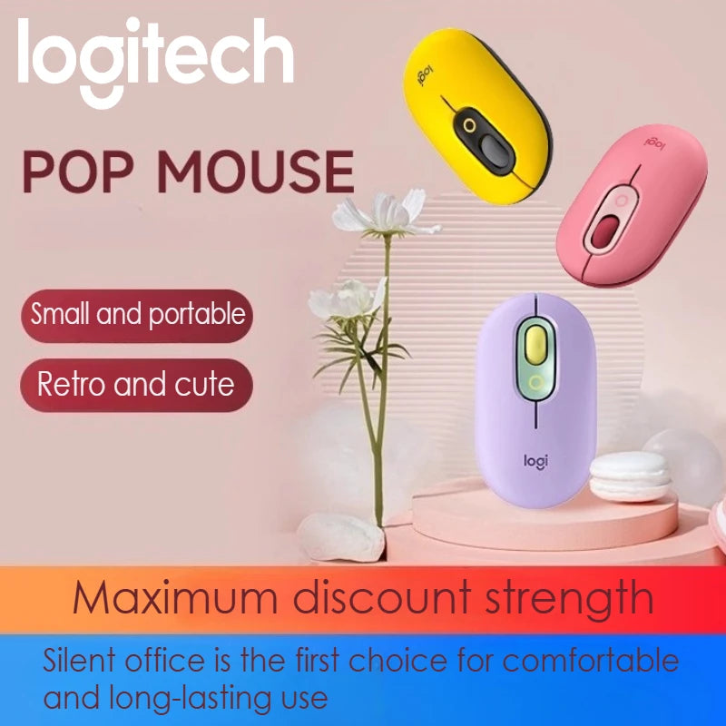 Hot Sale Logitech POP Bluetooth Mouse High Precision Optical Tracking 10m Wireless Range Ergonomic Design for Office/Home/Laptop