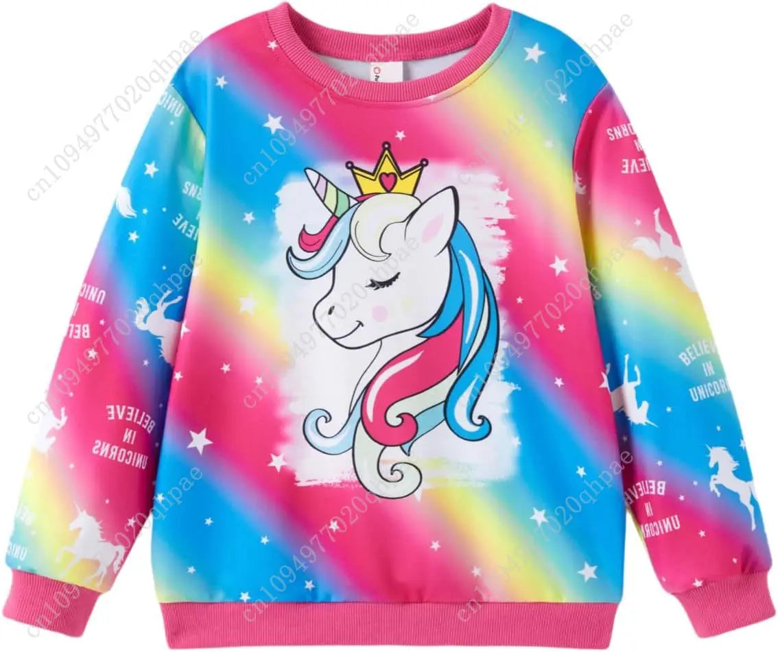 PATPAT Girls Sweatshirts Size 5-14 Years Graphic Pullover Long Sleeve Crewneck Shirt Cute Cartoon Casual Clothes for Girls