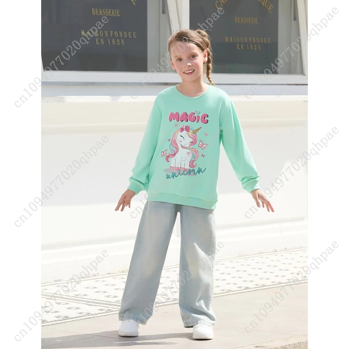 PATPAT Girls Sweatshirts Size 5-14 Years Graphic Pullover Long Sleeve Crewneck Shirt Cute Cartoon Casual Clothes for Girls