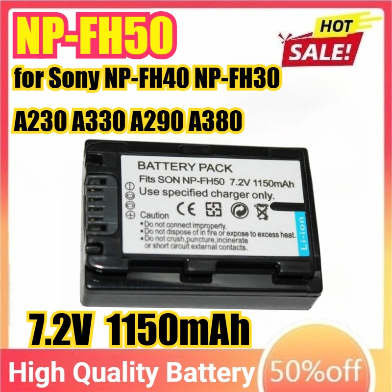 NP-FH50 NPFH50 7.2V 1150mAh Camera Battery for Sony NP-FH40 NP-FH30 A230 A330 A290 A380 A390 HDR-TG1E TG3 TG5 TG7 DSC-HX1