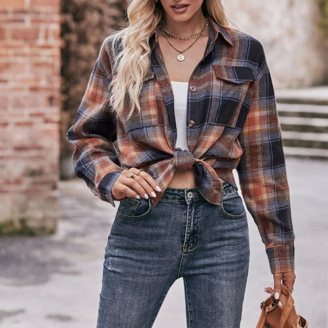 Women's Autumn Winter Loose Plaid Shirt Casual Fashion New Style Checkered Top for Ladies