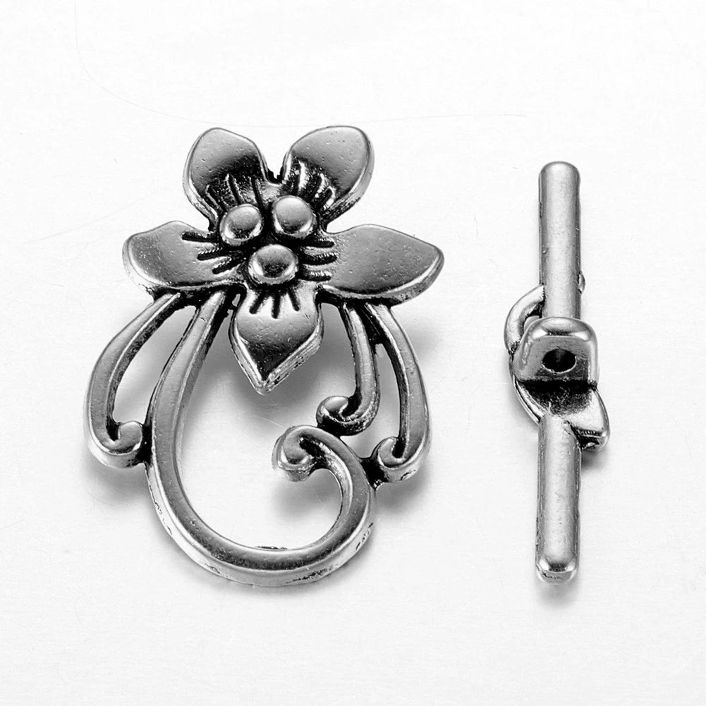 5 Sets Antique Silver OT Clasp Toggle End Closure Flower Heart Connector Ring For DIY Bracelet Necklace Jewelry Making Accessory