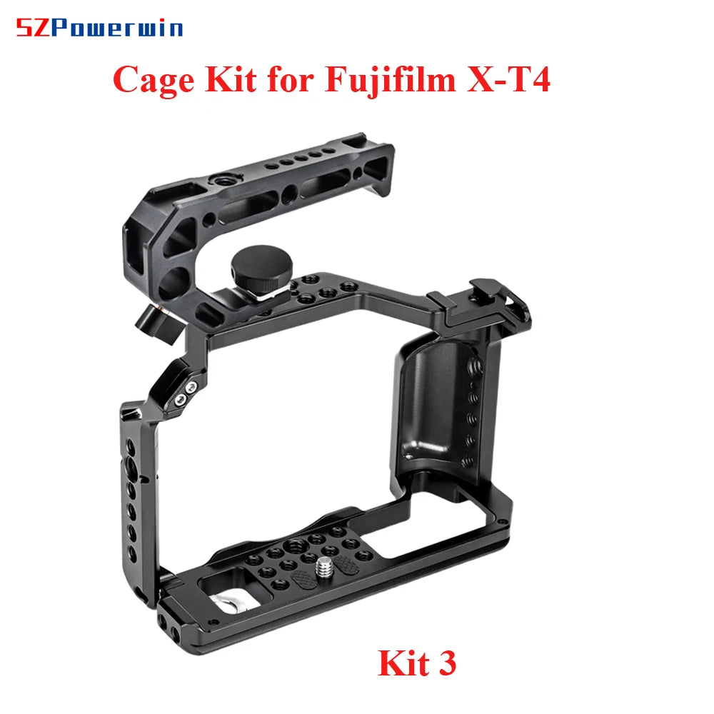 Powerwin For Fujifilm X-T4 XT4 Camera Cage Rig Kit with wooden Handle Aluminum Alloy Multifunctional Arri Locating Screw