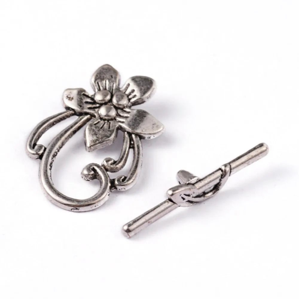 5 Sets Antique Silver OT Clasp Toggle End Closure Flower Heart Connector Ring For DIY Bracelet Necklace Jewelry Making Accessory