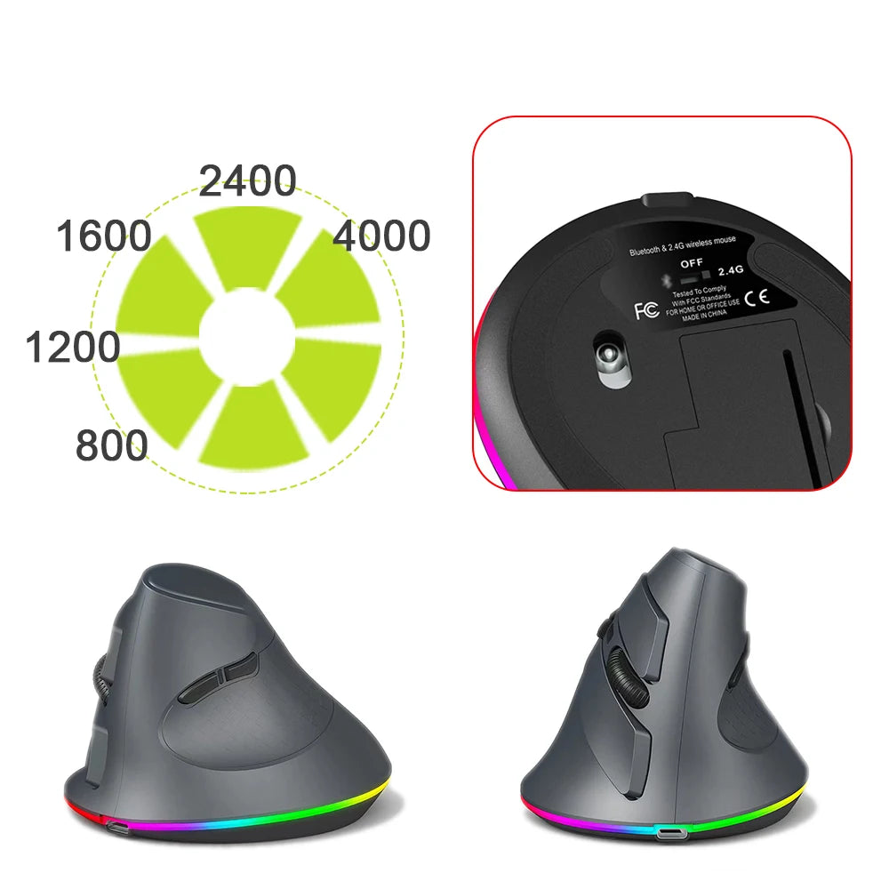 Wireless Gaming Mouse Rechargeable 1200/1600/2400/3200/4800/7200 DPI Ergonomic Design PC Gaming Mouse Ergonomic Computer Mouse