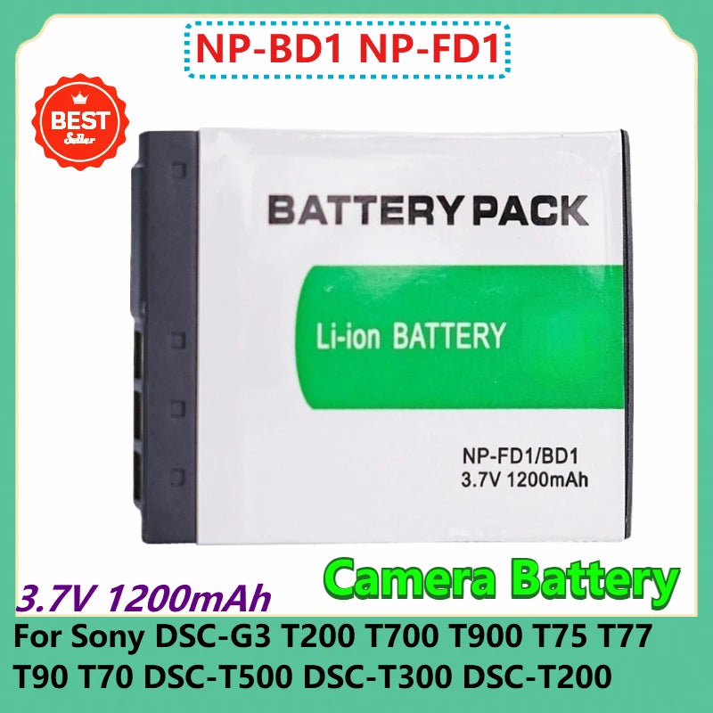 NP-BD1 NP-FD1 Replacement Camera Battery 3.7V 1200mAh for Sony DSC-G3 T200 T700 T900 T75 T77 T90 T70 DSC-T500 DSC-T300 DSC-T200