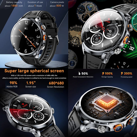 5G/4G Smart Watch 1.95 inch AMOLED 8GB+128GB RAM 800W Camera GPS WIFI Google APPS Download Heart Rate Smartwatch 1880mah Battery