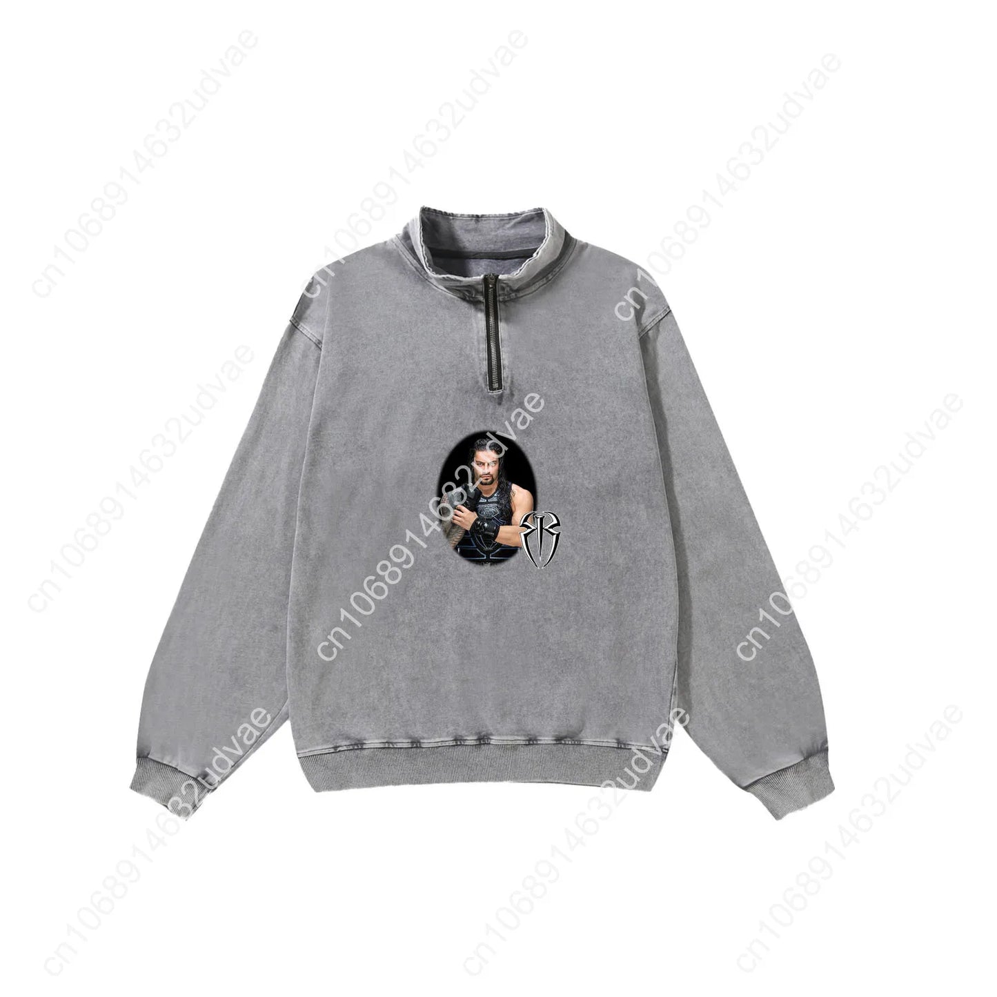 Roman Reigns Retro Sweatshirt Man Woman Teenager Vintage Pullover Half Zipper Sweat Shirt Photo Custom Made Tops Sleeved Tshirt