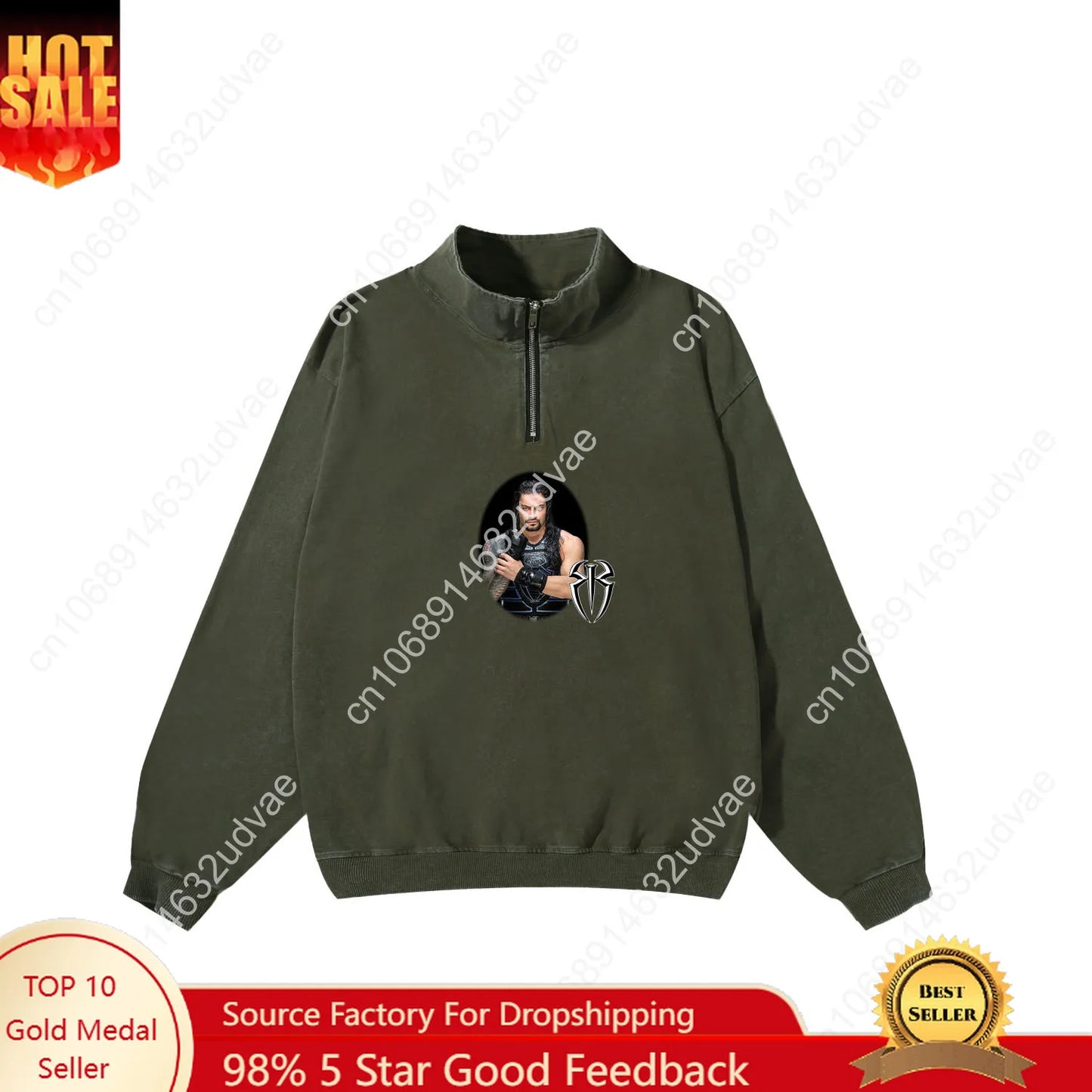 Roman Reigns Retro Sweatshirt Man Woman Teenager Vintage Pullover Half Zipper Sweat Shirt Photo Custom Made Tops Sleeved Tshirt