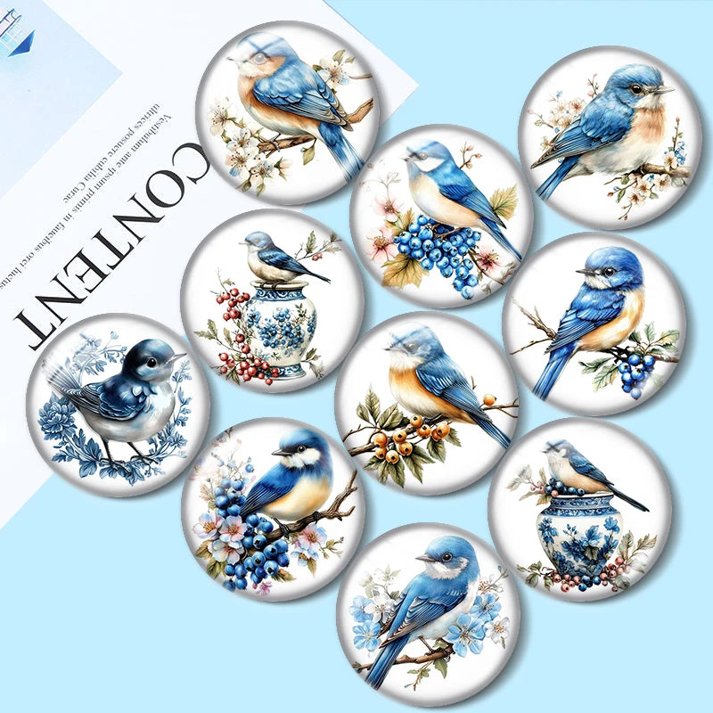 Blue Delft Birds Clipart  12mm/18mm/20mm/25mm Round Photo glass cabochon demo flat back Making findings
