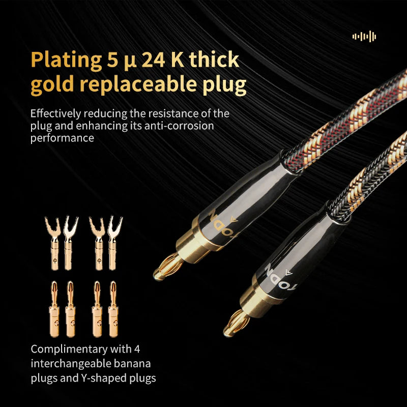 TODN 1 pair speaker cable high end hifi audio cable 6N OCC speakers CABL replaceable banana plug Yplug Connecting the amplifier