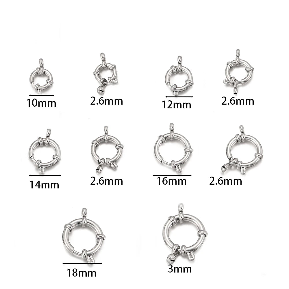 2pcs Stainless Steel Round Spring Clasps Hooks for Bracelet Necklace Clasp Connectors DIY Jewelry Making Accessories Supplies