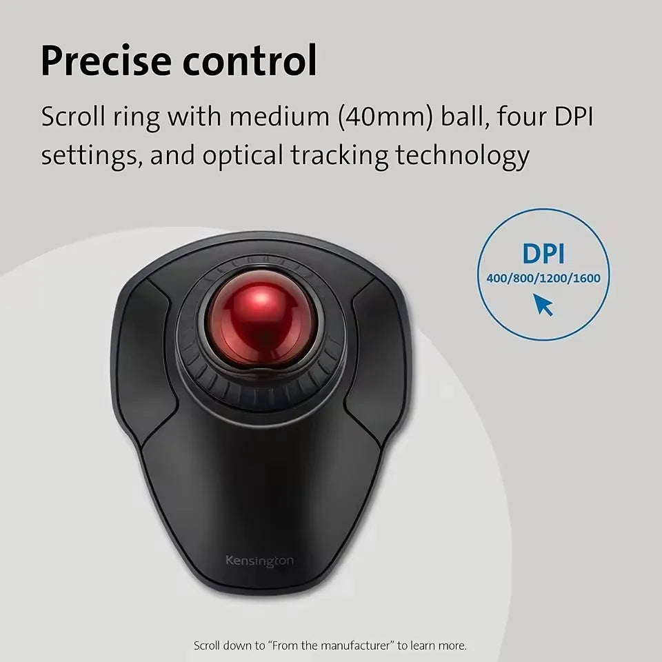 Kensington Orbit 2.4G Wireless Trackball with Scroll Ring K70992 128bit AES Encryption Rollerball Gaming Mouse for PC/Laptop