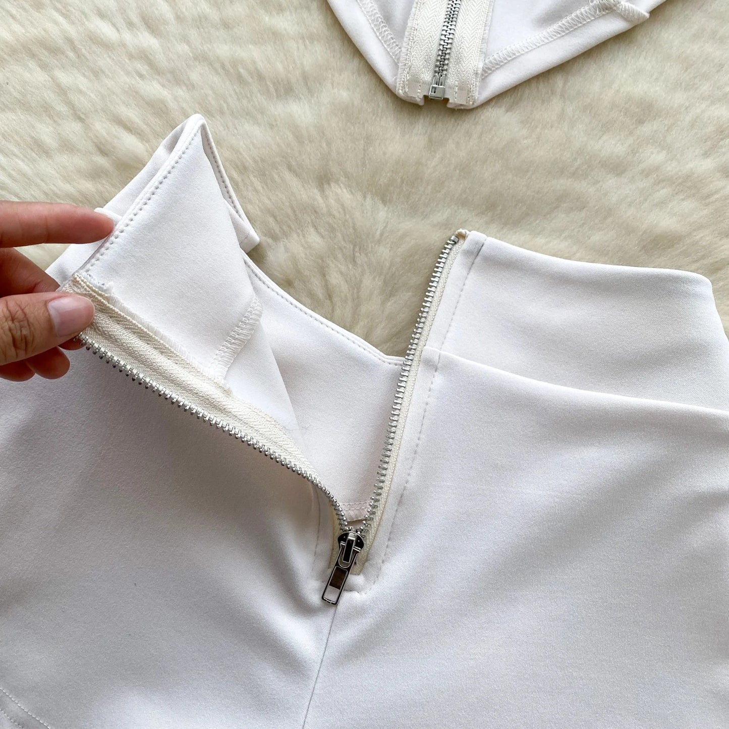 Female Zipper Stand Neck Top Shorts 2pcs Sets Women Summer Slim Stretch Sexy Party Nightclub Date Cafe Streetwear Solid Hot Sets