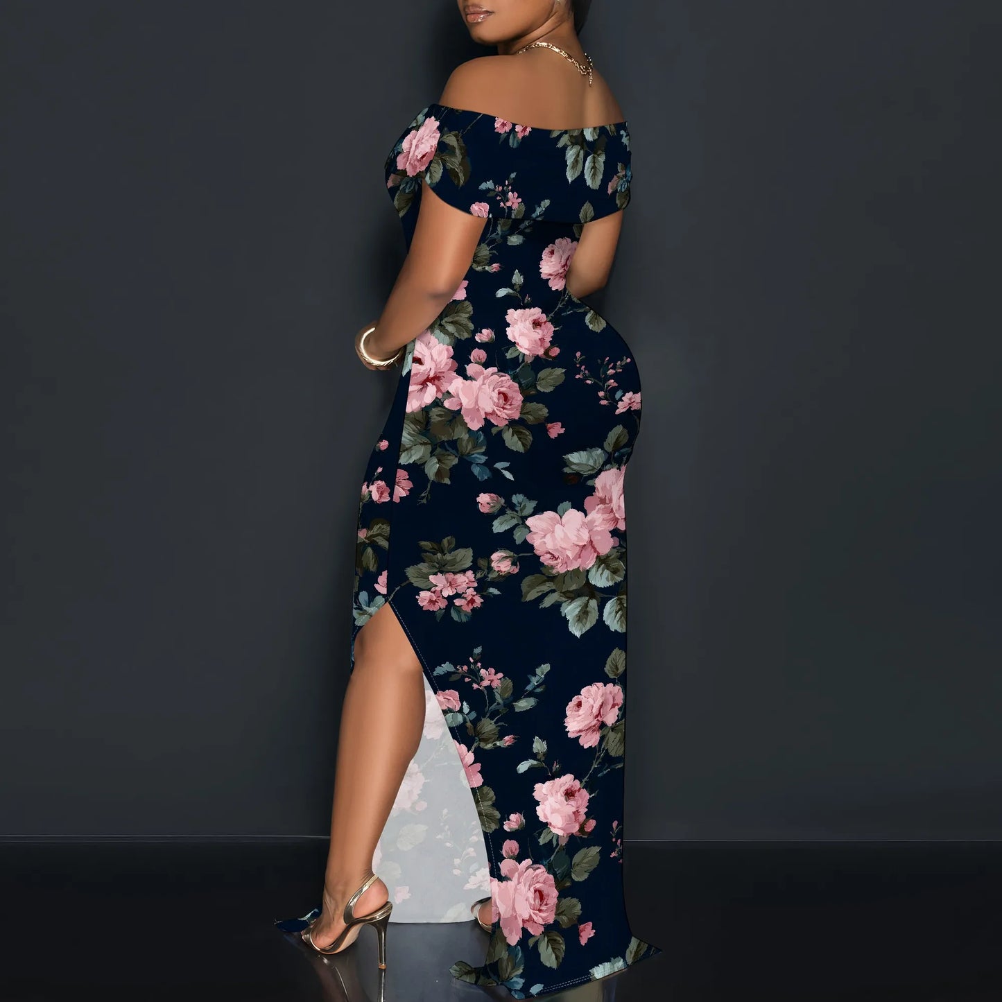 Women's Maxi Dresses Short Sleeve Floral Solid Summer Beach Dress Casual Loose   Side Split Long Dress with Pockets