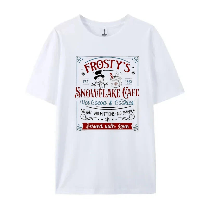 Women's Vintage Frosty Snowflake Cookie Graphic T-Shirt Pastel Pink Retro Cafe Tee for Parties Outfits Ladies Short Sleeve Shirt