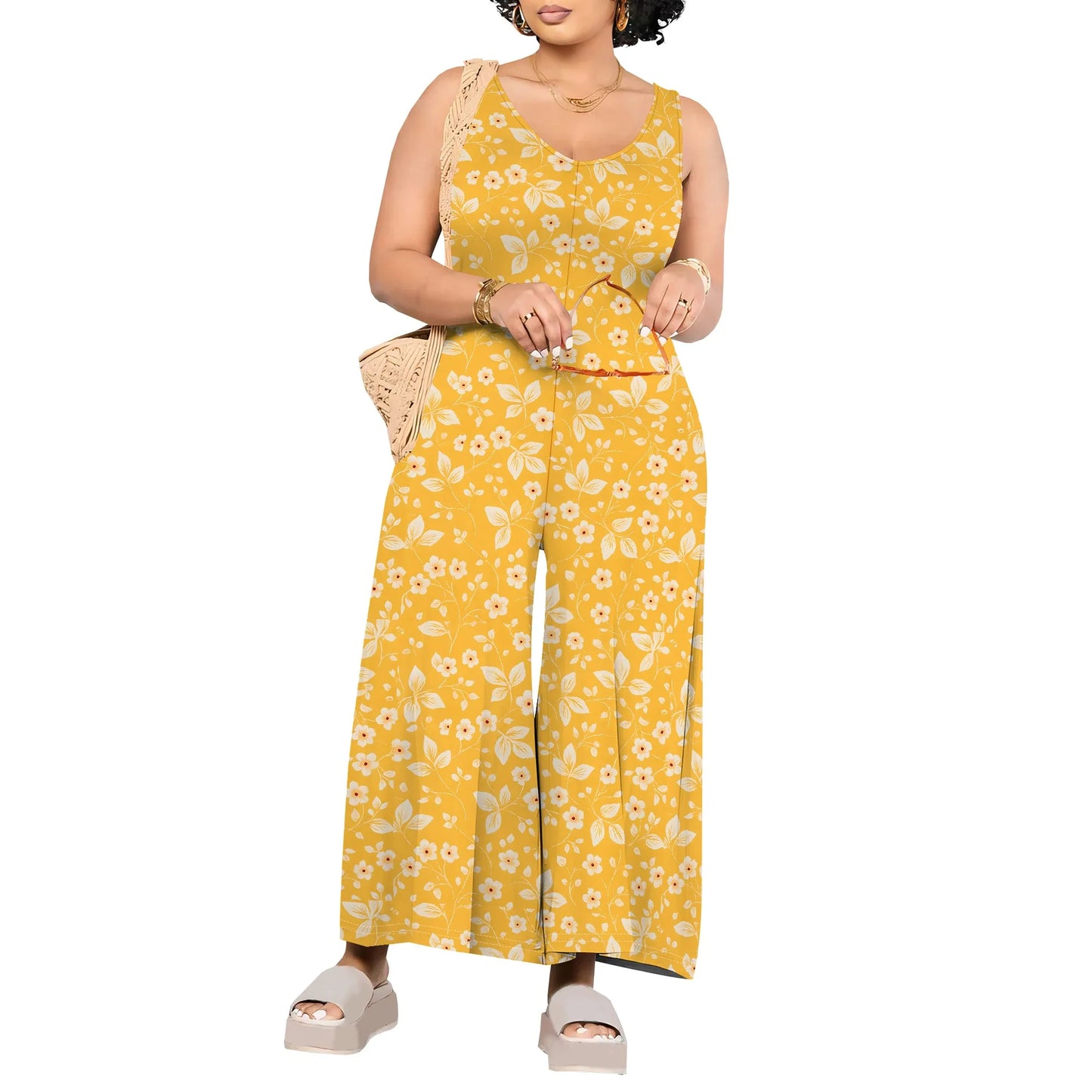 Women's Jumpsuits Overalls Wide Leg Casual 2025 Rompers Sleeveless Smocked One Piece High Waist Loose Fit with Pockets