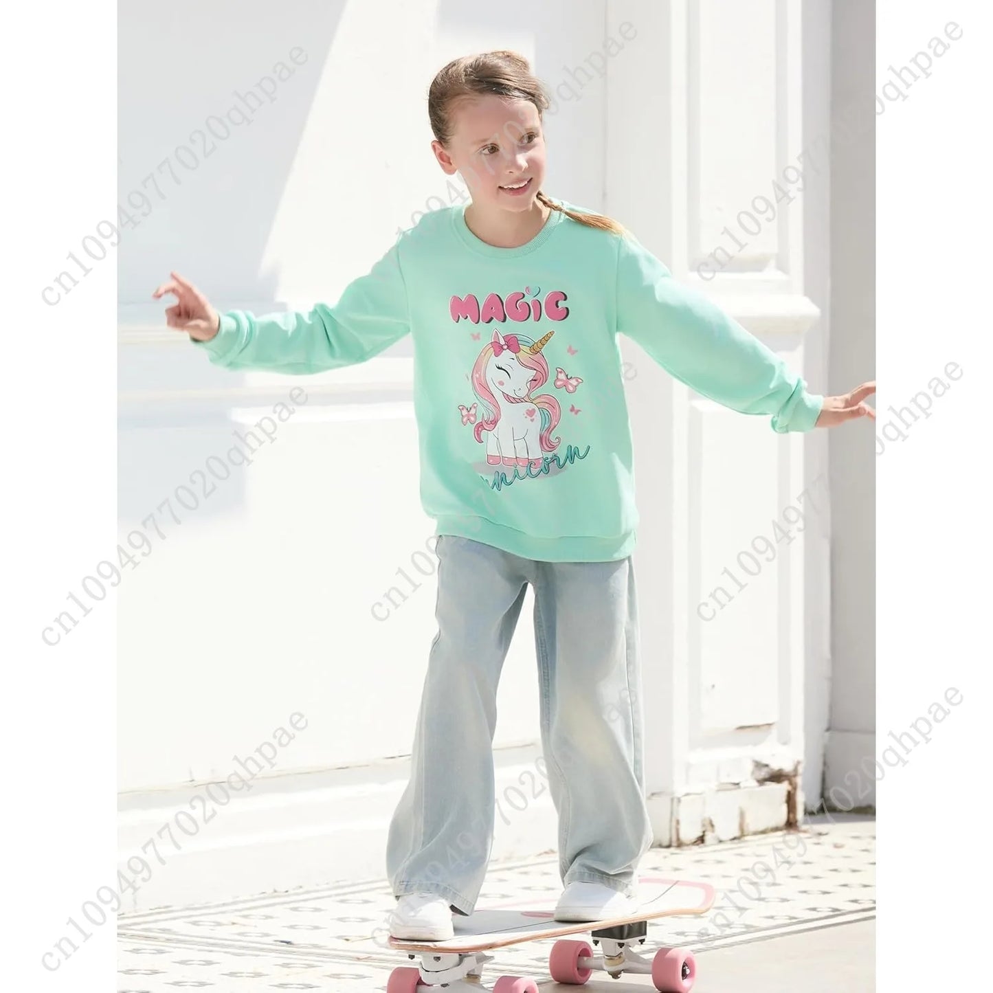 PATPAT Girls Sweatshirts Size 5-14 Years Graphic Pullover Long Sleeve Crewneck Shirt Cute Cartoon Casual Clothes for Girls