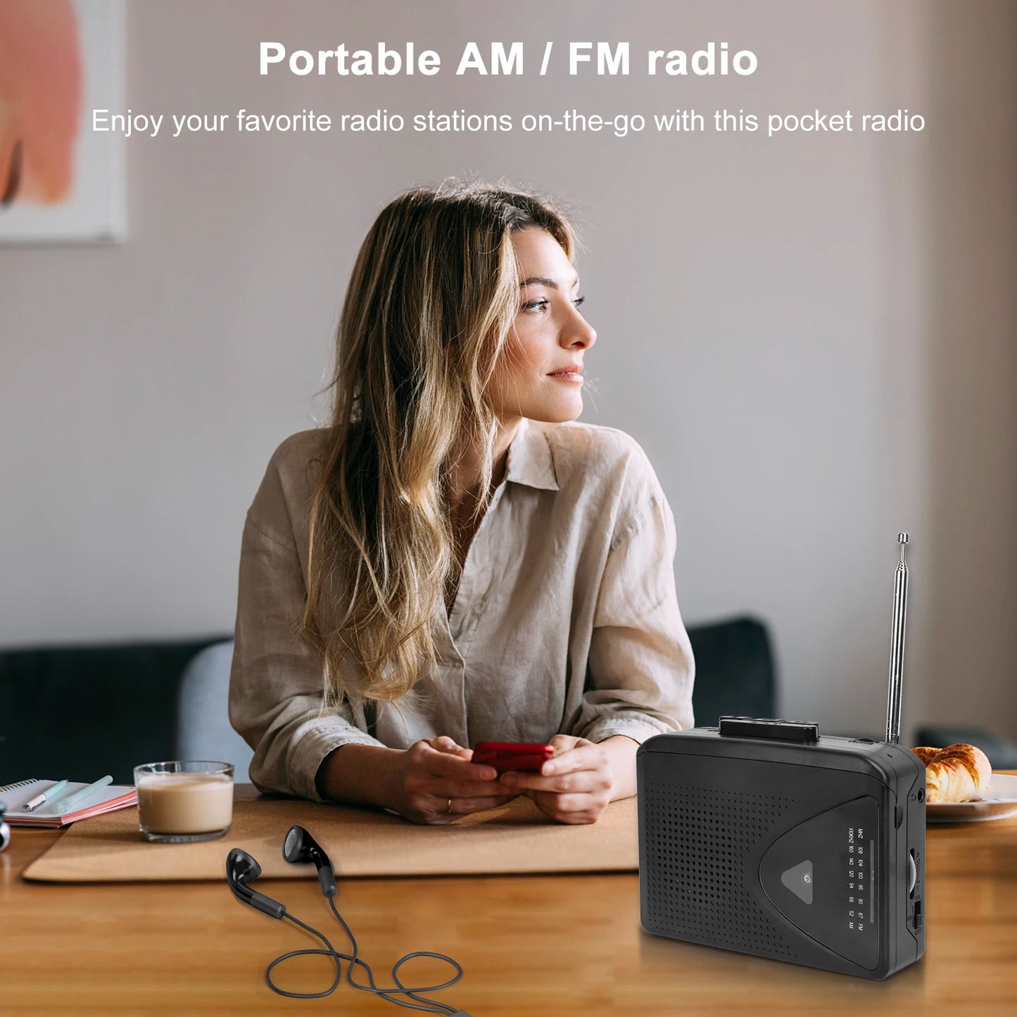 Mini Radio with Easy Tuning Portable AM/FM Radio Portable Cassette Player   AM/FM Radio with 3.5mm Eeadphone Jack
